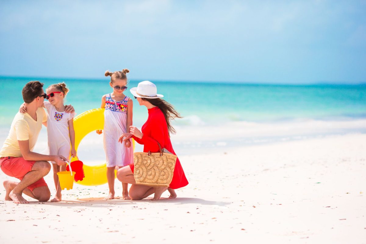 family on beach
